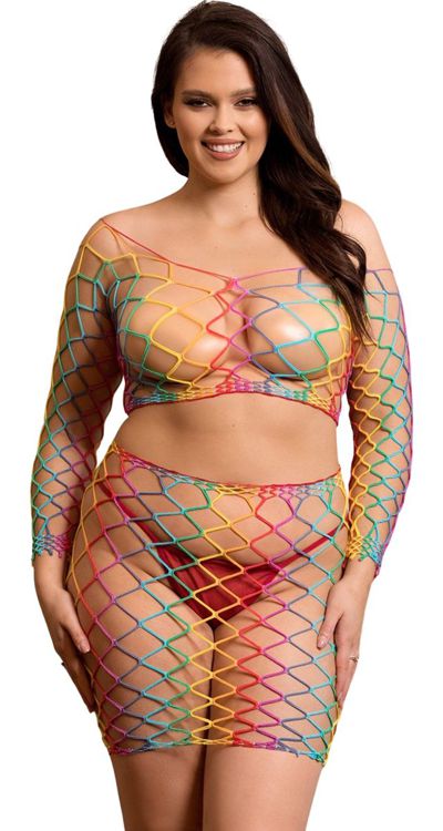 Rainbow Jumbo Net Top & Skirt Set (Plus Size)