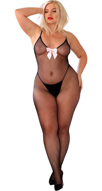 Halter Fishnet Bodystocking with Bow (Plus Size)