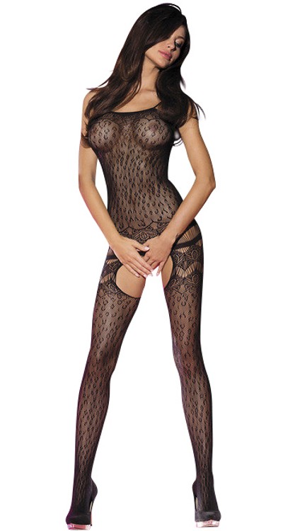 Leopard Lace & Stringy Net Suspender Bodystocking