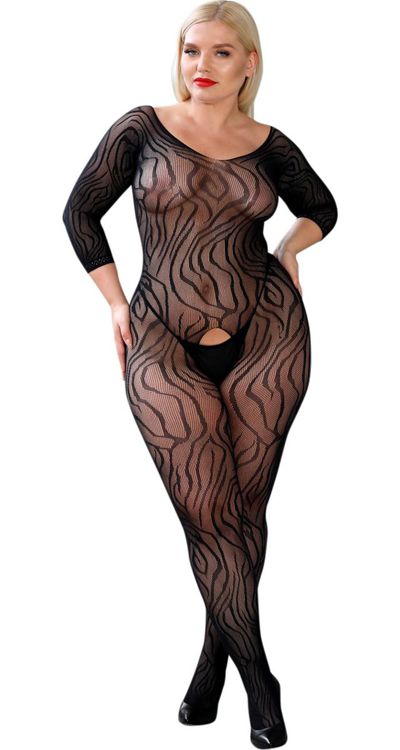 Scribble Lace Sleeved Bodystocking (Plus Size)