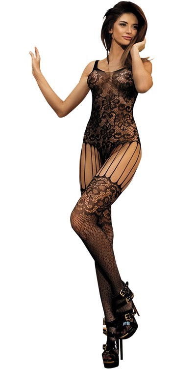 Floral Fishnet Strappy Suspender Bodystocking