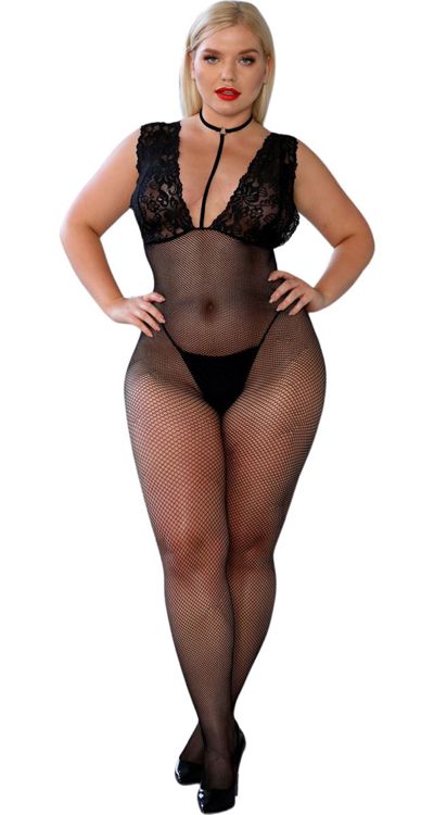Fishnet Bodystocking with Lace Top (Plus Size)