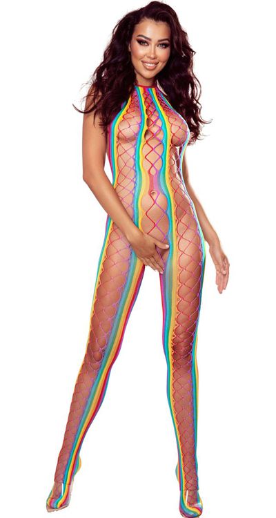 Rainbow Halter Fencenet Bodystocking