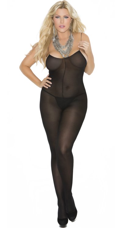 Shoestring Strap Opaque Bodystocking (Plus Size)