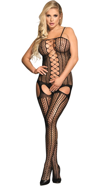 Pothole Striped Cami Suspender Bodystocking