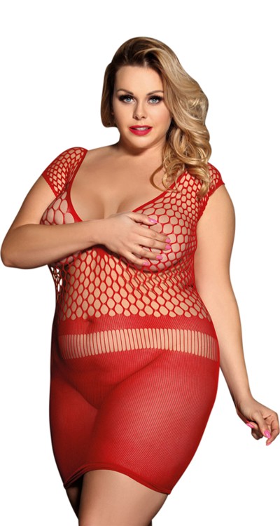 Opaque & Hexagon Net Mini Dress (Plus Size)