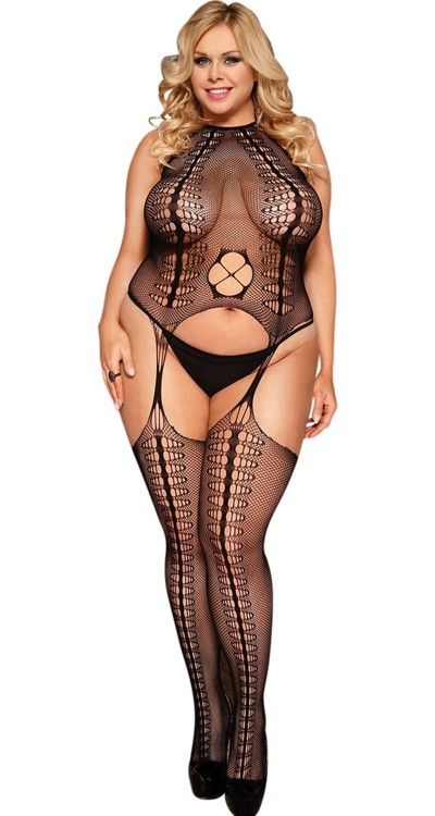 Halter Fishnet Cami Suspender Bodystocking (Plus Size)