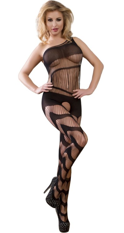 Opaque & Stringy Net One Shoulder Bodystocking